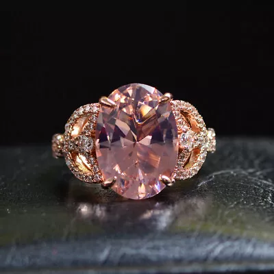 5 Ct Morganite Ring Oval Engagement Ring 925 Silver Rose Gold Over New Simulated • $109.99