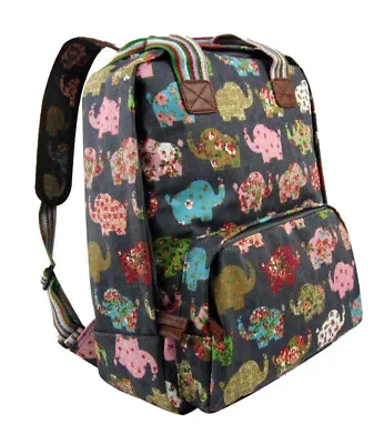 £24.99 • Buy The Olive House® Elephant Matte Oilcloth Rucksack Backpack Laptop Bag Grey