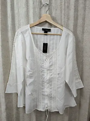 New Venezia Cotton Blouse Women's Plus Size 18/20 Lace Up Front Light Weight • $16.95