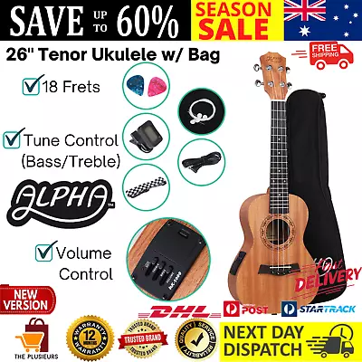 ALPHA 26 Inch Tenor Ukulele Electric Mahogany Ukeleles Uke Hawaii Guitar With EQ • $74.86
