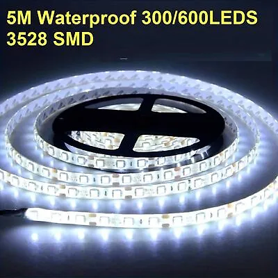 5M /10M LED Strip Light 300/600 LEDs Waterproof Cool White Flexible Tape 3528SMD • $13.49