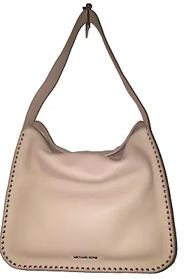 Michael Kors ASTOR 30T6SATH3L Cement/Silver Genuine Leather Sdudded LG Hobo NWT • $179