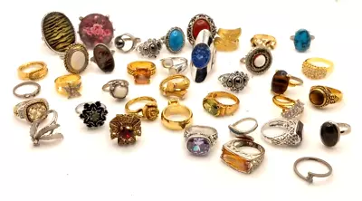 Assorted Costume Cocktail Ring Lot  Gold/Silver Tone- Includes Vintage Items • $53