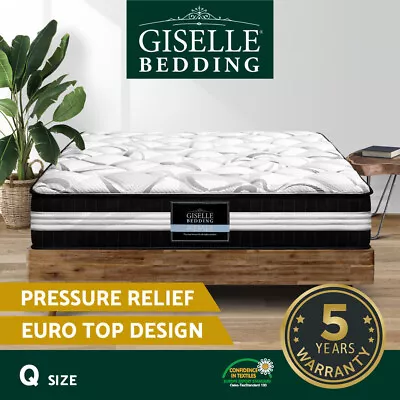 Giselle Bedding 30cm Mattress Euro Top Pocket Spring Bed Medium Firm Foam Queen • $219.95