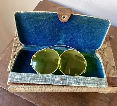 Vintage Aviator Yellow Lens Clip-On Sunglasses In Vintage Case 6x2.5” • $28