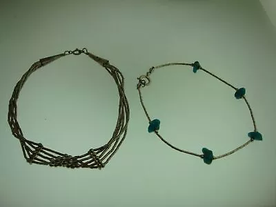 2 Vintage Native American Liquid Sterling Silver & Turquoise Bracelets!  • $39.95