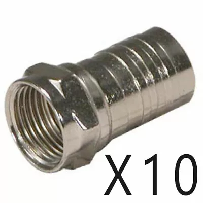 10 Pack Lot - F-Type One Piece Crimp On Connector Male Plug For RG6 Coax Cable • $6.49