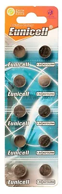 10 X AG13 LR44 Eunicell Alkaline Battery G13 GP76A L114 S76 A76 357A AG76 • £2.25