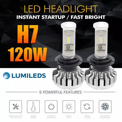 H7 LED Headlight Kit Hi&Low Beam Light Bulbs 120W 12000LM 6000K White High Power • $19.99