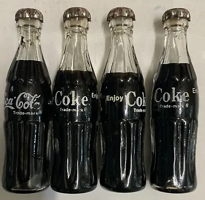 Vintage Enjoy Coke Bottle Mini Lot Of 4 Coca Cola Trademark 3  Glass Metal Cap • $37.80
