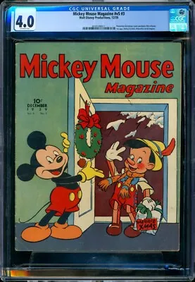 MIckey Mouse Magazine 12/1939 | CGC 4.0 | 1st Pinocchio Christmas Cover | Disney • $449