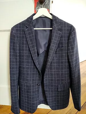 $59 • Buy Zara Men's Plaid Blue Jacket Blazer Size 36