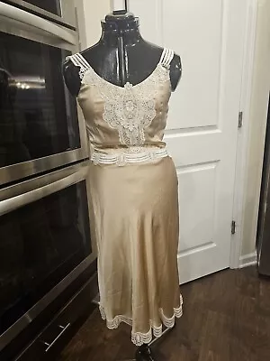Vintage Miguelina Champagne &white Lace Sleeveless Dress Medium • $84
