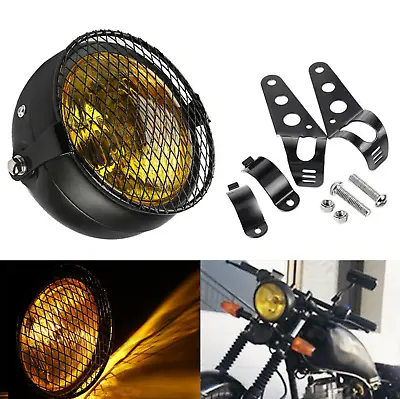 US 6.5  Retro Motorcycle Headlight Grill Side Mount Cover W/ Bracket Cafe Race • $36.97