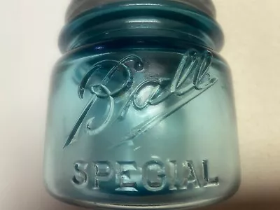 VINTAGE BALL SPECIAL PINT SIZE BLUE GLASS Squat CANNING JAR With LID 1910-1923 • $34.95
