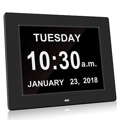 Big Digital Alarm Clock Large Day Date Calender LCD Display Dementia Memory Loss • £34.99