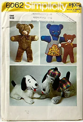 1973 Simplicity Sewing Pattern 6062 Stuffed Animals & Clothes Dogs Bears 12354 • $20