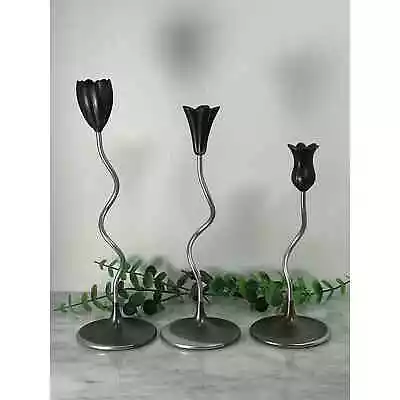 Vintage Retired Partylite Trio Of Dancing Flower Slim Candle Stick Holders  • $28