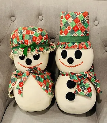 Vintage Hand Made Frosty The Snowman & Wife Kitsch XMAS/Halloween Plush Dolls • $34.99