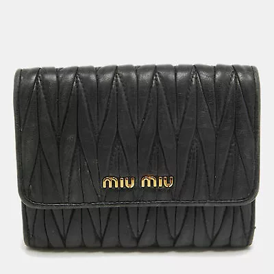 Miu Miu Black Matelasse Leather Flap Compact Wallet • $189