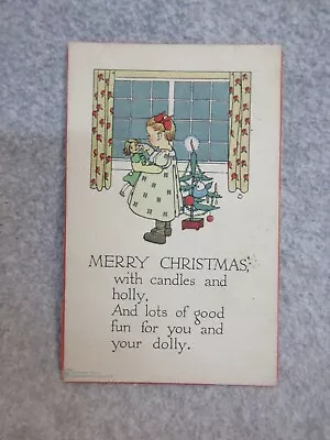 1912 MERRY CHRISTMAS   GIRL & DOLL  Volland #1896  Chicago POSTCARD Slight Wear • $12