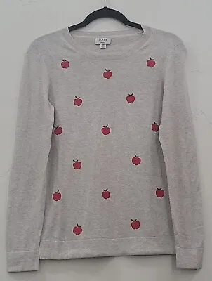 J.Crew Teddie Embroidered Apples Grey Soft Sweater Pullover 100%Cotton NWOT XS • $29.99