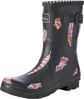 Joules Women's Molly Welly Wellington Rain Boot Feather Black 214785 - Size 8 • $39.99