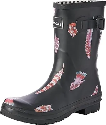 Joules Women's Molly Welly Wellington Rain Boot Feather Black 214785 - Size 9 • $44.99