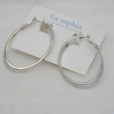 Lia Sophia Woman Jewelry Unique Polished Silver Tone Hoop Earrings Drop Dangle • $10.99