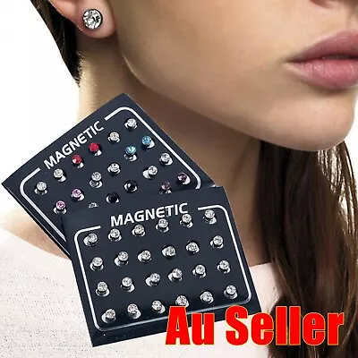 $8.95 • Buy 12X Round Non Piercing Magnetic Earrings Clip On Ear Stud Coloured Clear Crystal