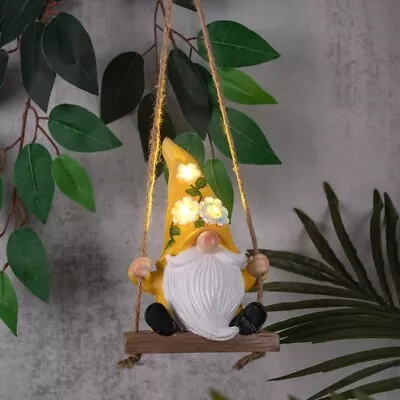 Solar Light Garden High Hat Gnome Swing LED Tree Hanging Fence Walls Ornament • £10.80