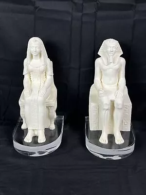 White Resin Egyptian BOOK ENDS Pharaoh Bookends Library Decor Acrylic Base Vtg • $175