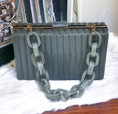 Zara Acrylic Dark Grey Box Clutch Bag W Detachable Acrylic Chain Handle Strap • $49