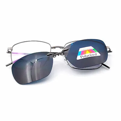 Polarized Magnetic Clip-on Sunglasses Glasses Frames Rx Flexible Metal Mens J635 • $25.19