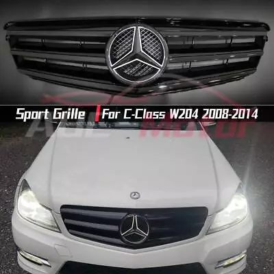 Black Sport Style Grille W/LED Emblem For Benz C-Class W204 2008-2014 C180 C350 • $129