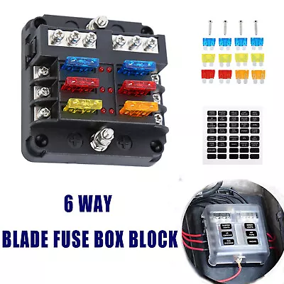 6-Way Blade Fuse Block Boat Marine 6 Circuits Fuse Box Holder With LED Indicator • £8.88