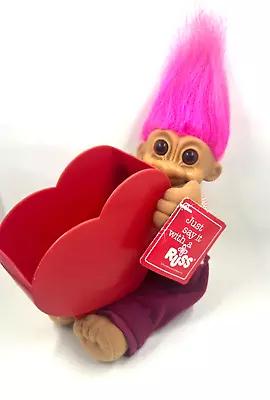 Vintage Russ Troll 1990s Large 28cm With Tags Hugging Acrylic Heart Box. • $10