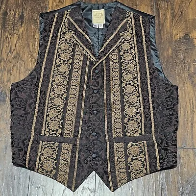 WAH MAKER Vest Western Made In USA Cowboy Victorian Brown Gold Brocade Men's L • $42.99