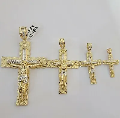 10k Gold Pendant Charm Jesus Cross Crucifix 4  3  2  1.5  Men Women Real 10kt • $143.12