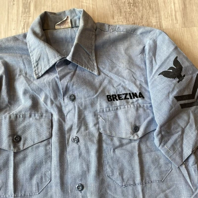 $25 • Buy Vintage 70s US Navy Chambray Shirt Button Up Short Sleeve Blue Size Small