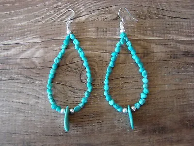 Navajo Indian Hand Beaded Turquoise Nugget Dangle Earrings - Doreen Jake • £43.42