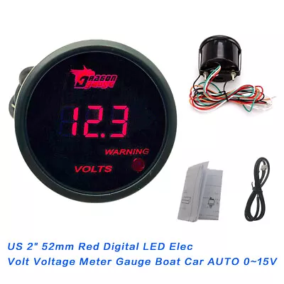 2  52mm Elec Volt Voltage Meter Red Digital LED  Gauge Boat Car AUTO 0~15v • $19.99