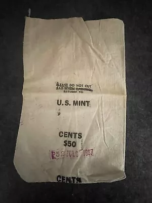 1987 Vintage US Mint Bank Canvas Cloth Coin Money Bag For Cents $50  Bag 4611 • $17