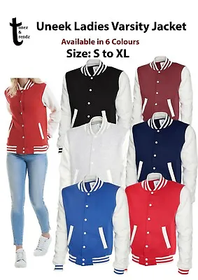 UNEEK LADIES Varsity Jacket College Sports Casual Wear LongSleeve Bomber Jacket  • £23.97