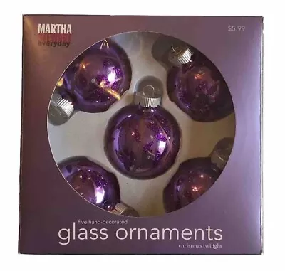 5 Martha Stewart Everyday Holiday Christmas Glass Ball Ornaments Purple & Silver • $10