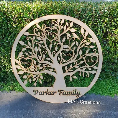  Personalised Family Tree Of Life With Heart Names Wooden MDF Home Wall Plaque • $142