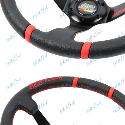 3.5  Deep Dish 13.5  MUGEN Racing Red Stitching Leather Sport Steering Wheel New • $70.15