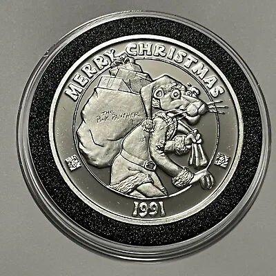 Pink Panther Merry Christmas New Year Coin 1 Troy Oz .999 Fine Silver Rare Round • $110