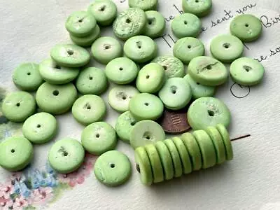 Vintage 12mm - 15mm Lime Green Coconut Disc Beads 24 • $3