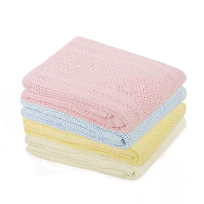£8.99 • Buy 2 Pram Cellular Blanket  100% Cotton Travel Cot, Stroller, Moses Basket Crib.